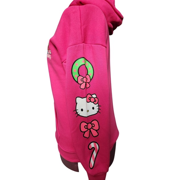 Small Hello Kitty Christmas Holiday Hoodie Womens Pink Long Sleeve Graphic Print - Picture 3 of 3